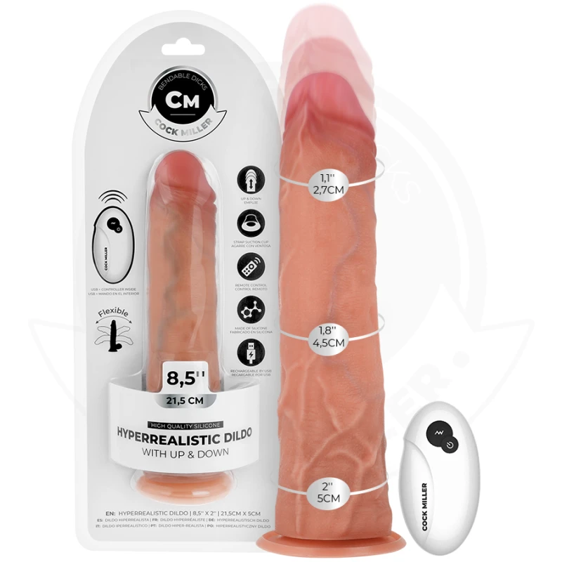 Cock miller - hyper-realistic dildo with suction cup and thrusting with remote control 21.5 cm