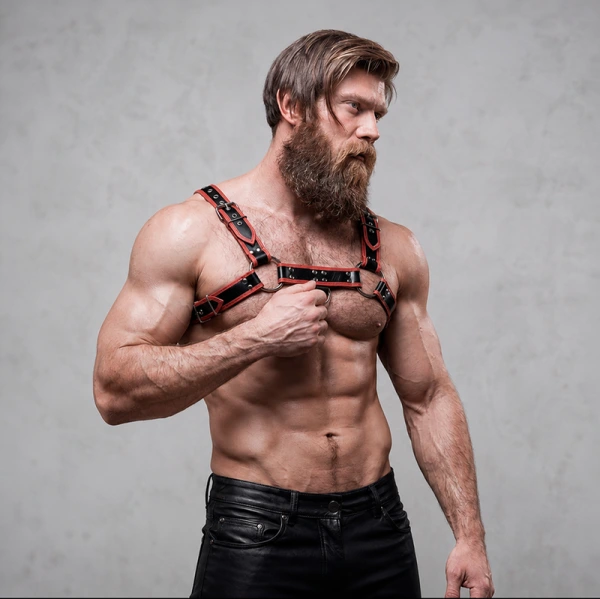 Fetish submissive attitude - mens eco-leather chest harness black/red 2