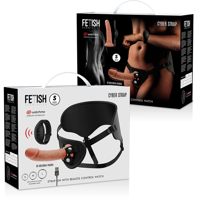 Fetish submissive cyber strap - harness with remote control dildo watchme technology S 13