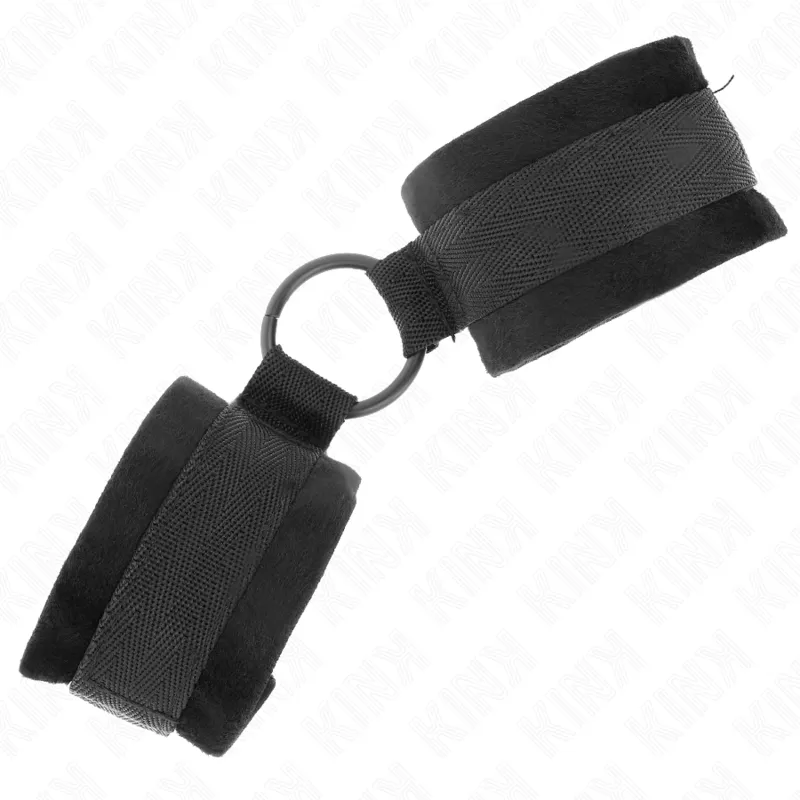Kink - Beginner Fur Hand Cuffs 25 Cm With O-Ring 4 Cm Black Adjustable 15-25 Cm 1