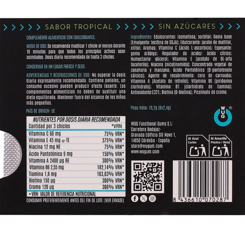 Wug multivit - functional multivitamin tropical flavour gum blister 8 pcs 3