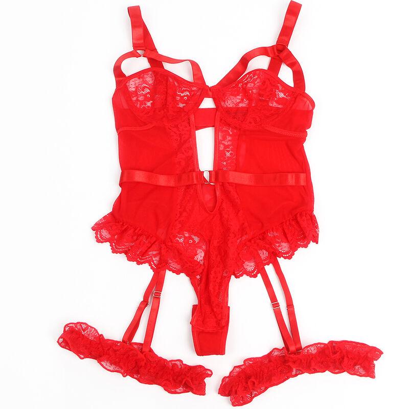 Subblime - Teddy With Garter With Lace Detail And Strips Red S/M 2