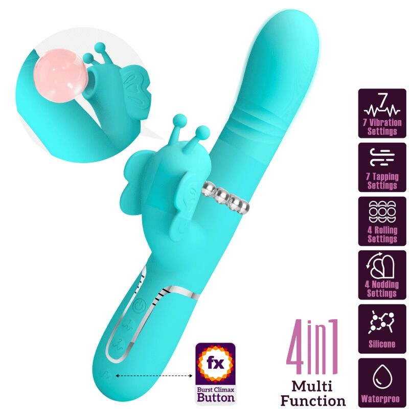 Pretty love - multifunction rabbit vibrator 4 in 1 butterfly aqua green 9
