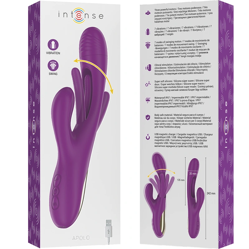 Intense - apolo rechargeable multifunction vibrator 7 vibrations with swinging motion purple 6