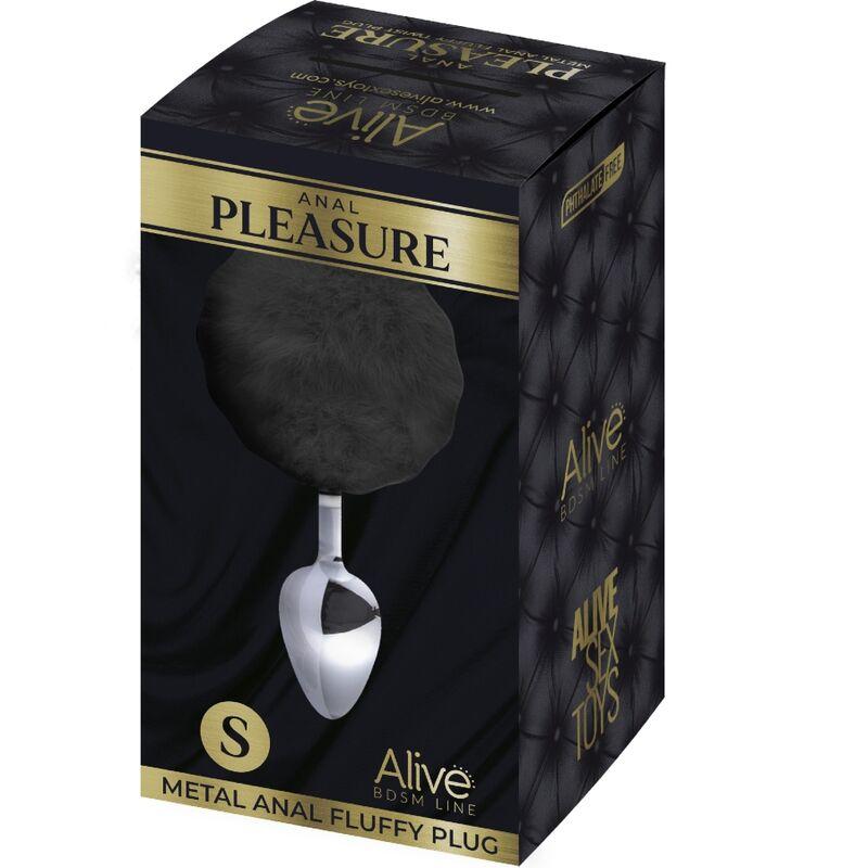 Alive - Anal Pleasure Plug Smooth Metal Fluffy Black Size S
