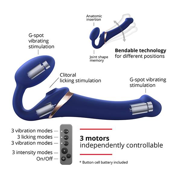 Strap-On-Me - Strap-On Multi Orgasm Remote Controlled 3 Motors Blue M - Pripínací Penis