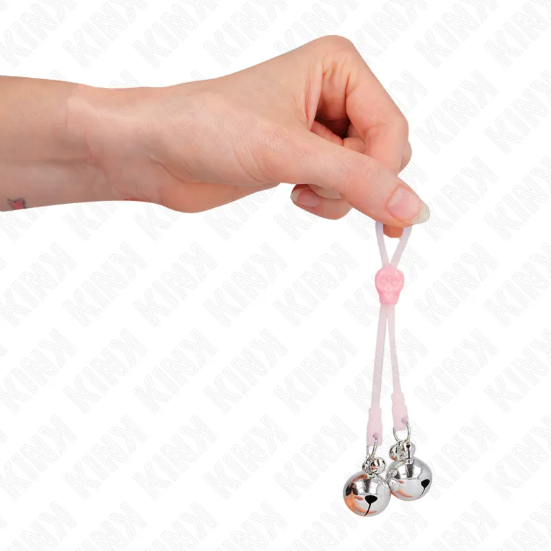 Kink - Luminous Skull Nipple Clamps With Ring Bells Adjustable Pink / Silver 3
