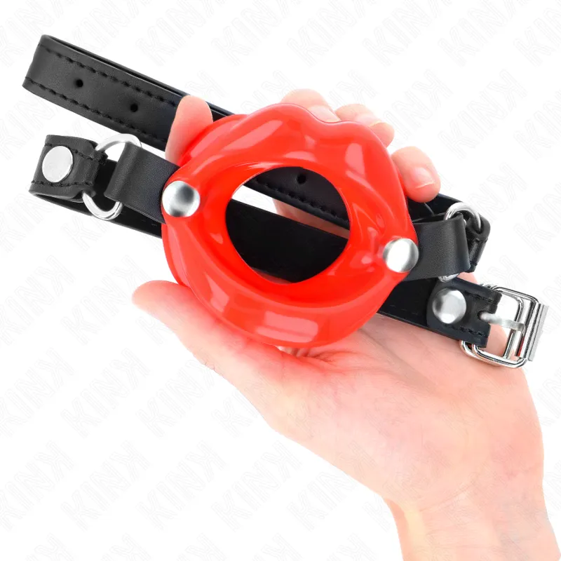 Kink - Lip 8 Cm Gag With Red Leatherette Strap 63 X 2 Cm Adjustable 39-58 Cm