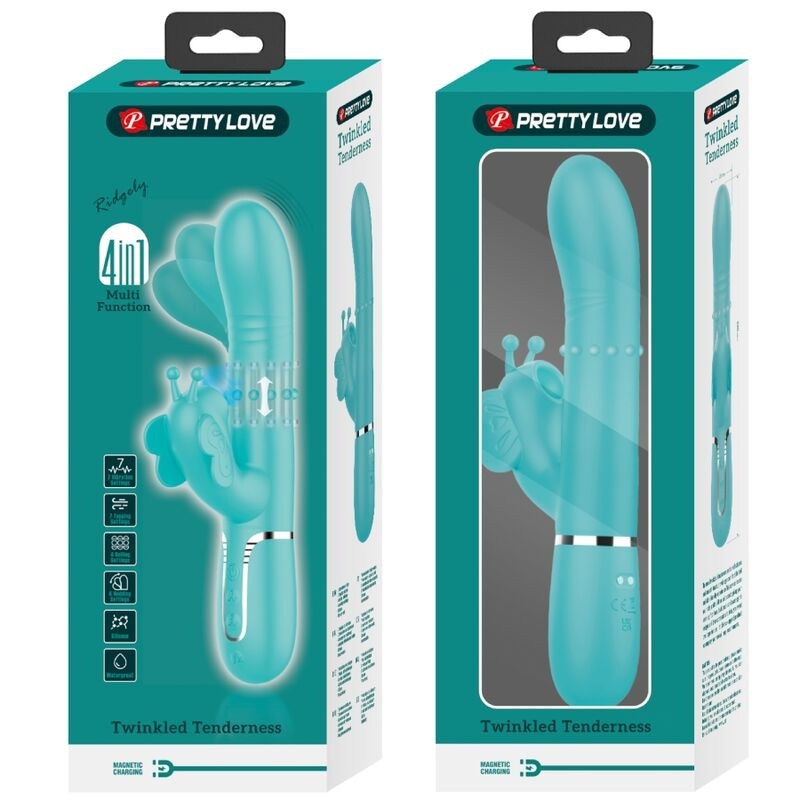 Pretty love - multifunction rabbit vibrator 4 in 1 butterfly aqua green 10