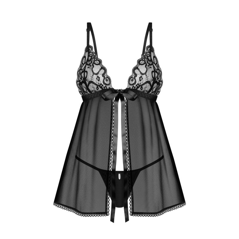 Obsessive - Blomentis Babydoll & Thong Black M/L