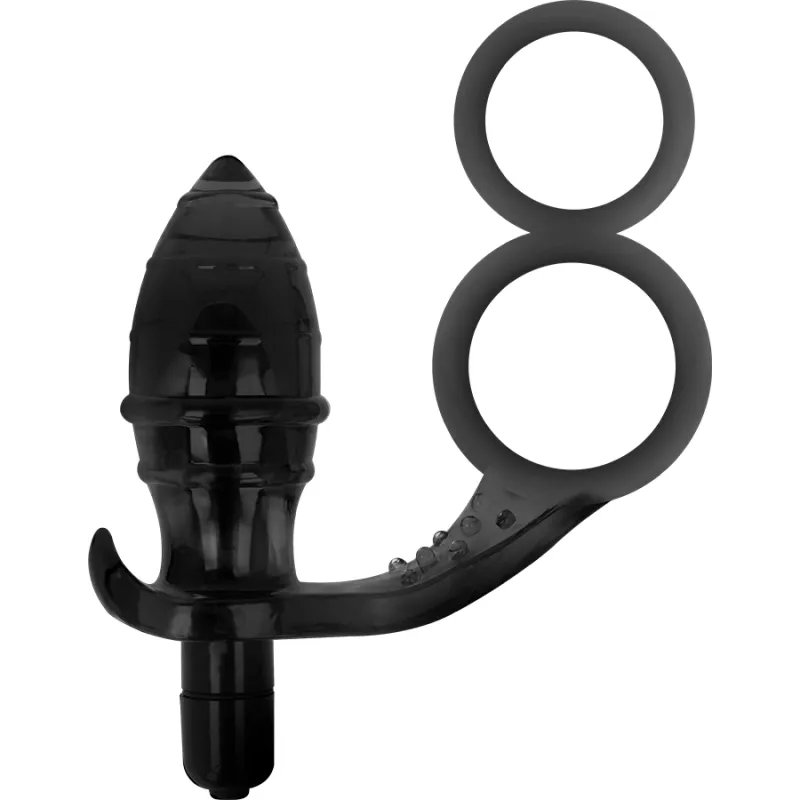 Addicted Toys Butt Plug With Cock Ring And Ball-Strap - Blac