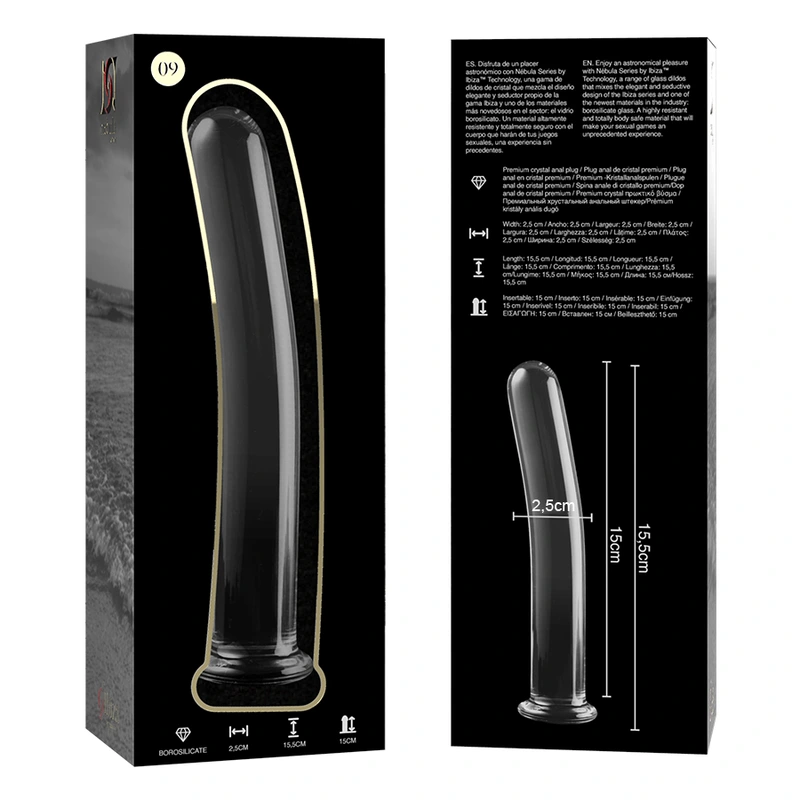 Nebula series by ibiza - model 9 dildo borosilicate glass clear 15.5 cm -o- 2.5 cm 5