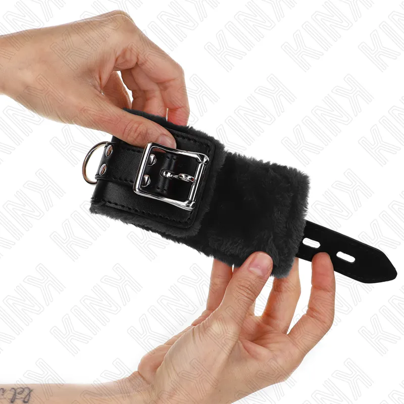 Kink - Fur Lined Wrist Restraints Black With Black Belt Adjustable 17-29 Cm X 6 Cm 1