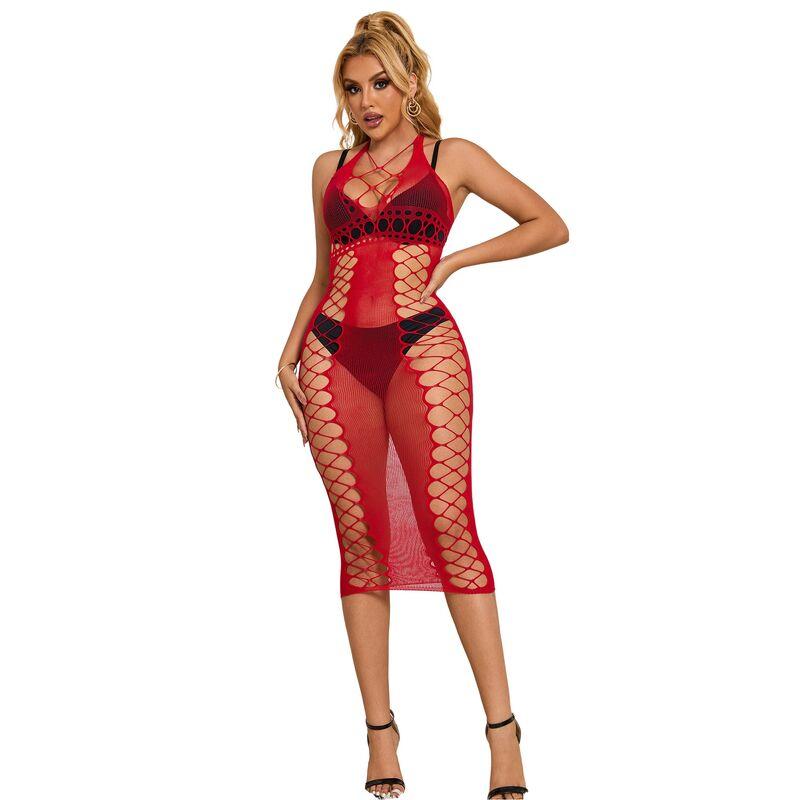 Subblime - 952327 long red fishnet dress one size 1