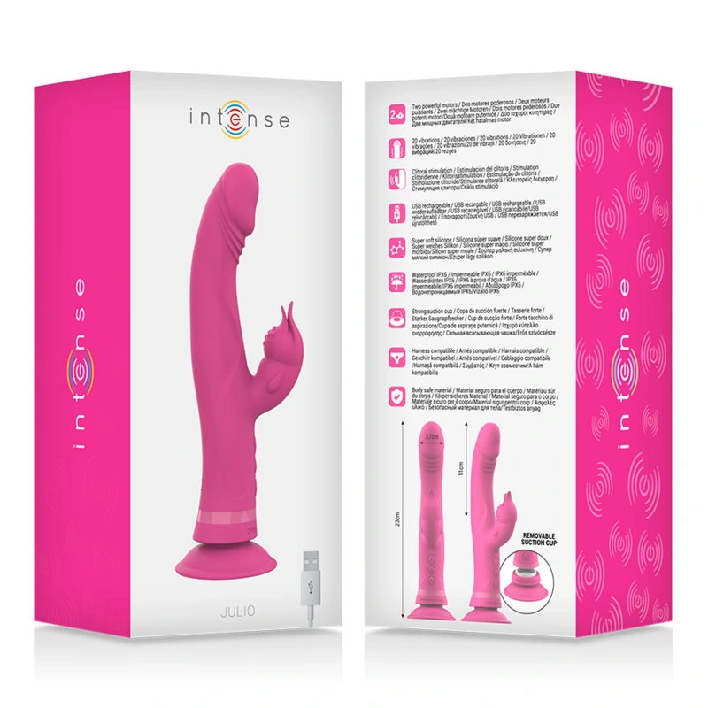 Intense - julio rabbit vibrator pink silicone 6
