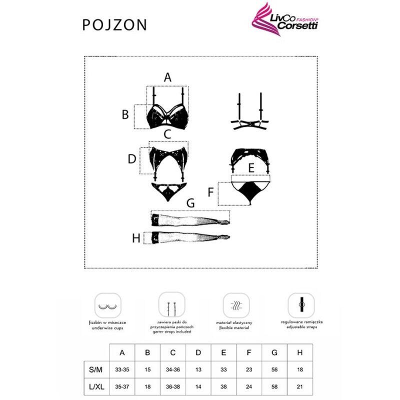 Livco Corsetti Fashion - Pojzon Lc 90670 Bra + Garter Belt + Stockings + Panty Black L/Xl