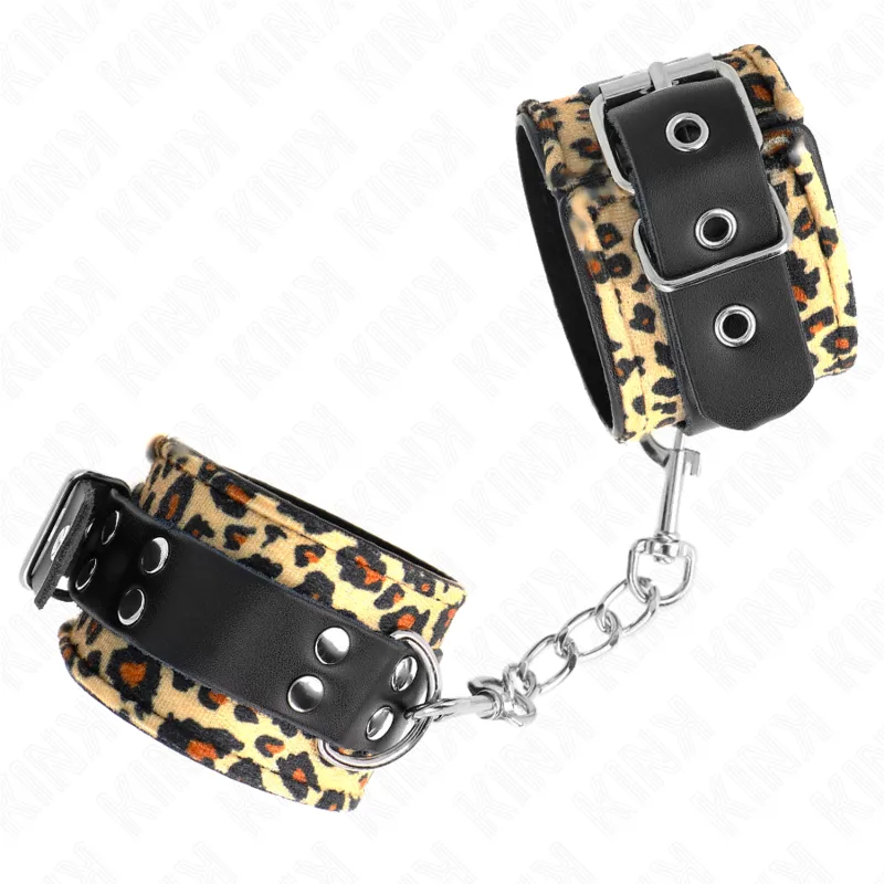 Kink - Leopard Real Leather Wrist Restraint Adjustable 18-29 Cm X 5.5 Cm