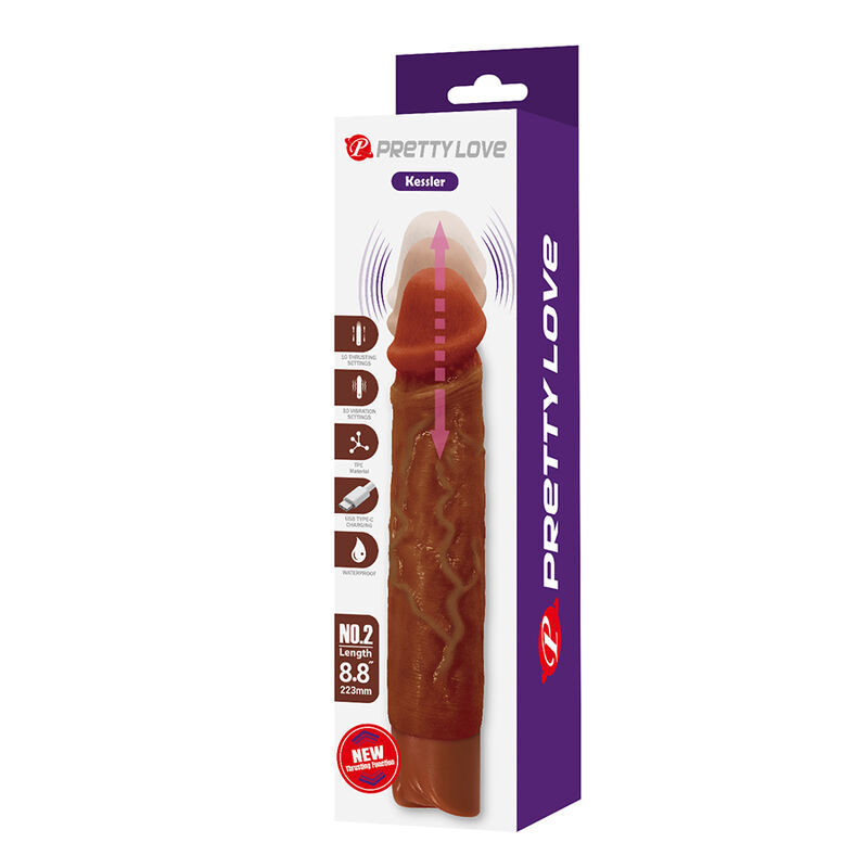 Pretty love - kessler realistic vibrating dildo with 10 vibration modes and 10 throws, 22 cm, brown 14