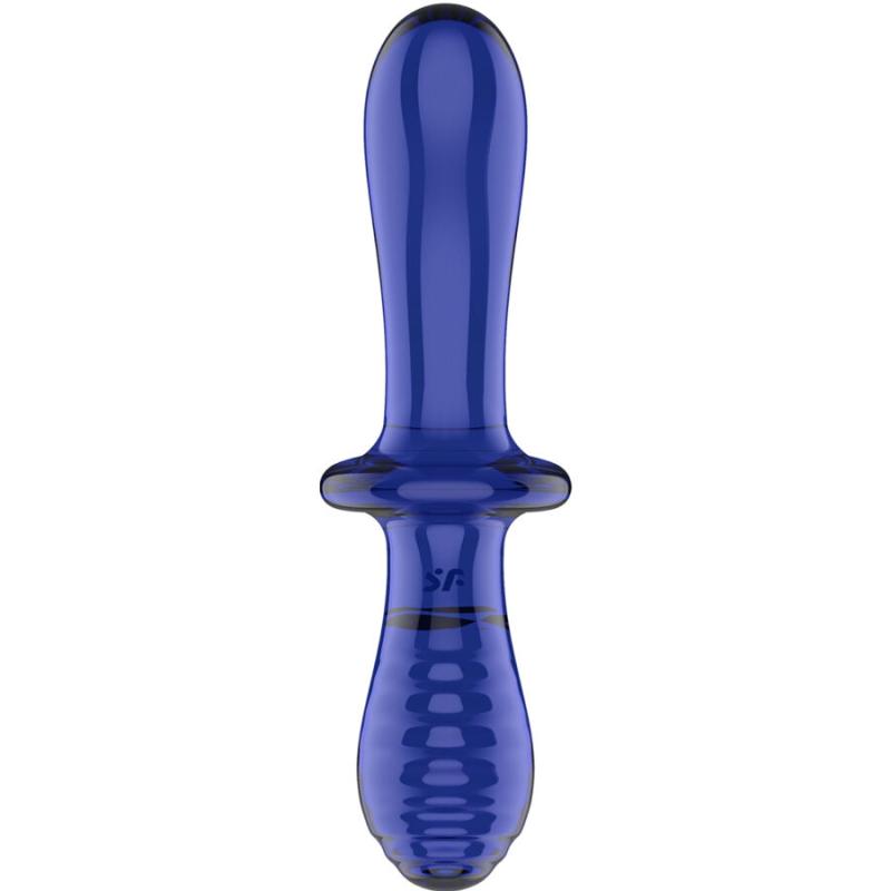 Satisfyer - Double Crystal Dildo Blue - Sklenené Dildo 2