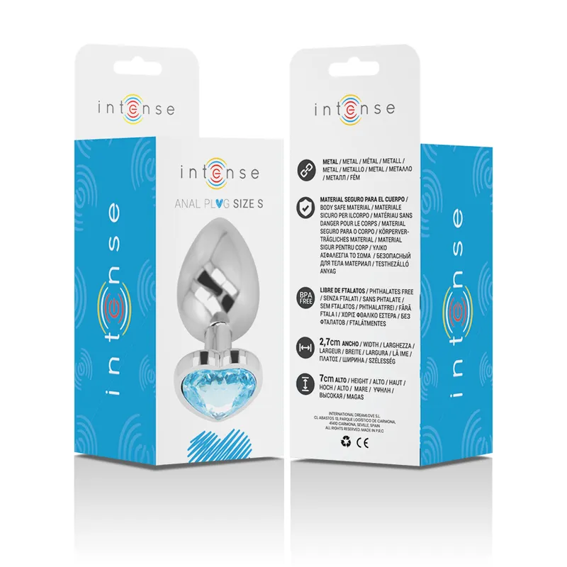 Intense - Metal Aluminum Anal Plug Heart Blue Size S - Análny Kolík 5