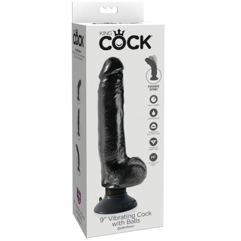 King cock - 23 cm vibrating cock with balls black 1