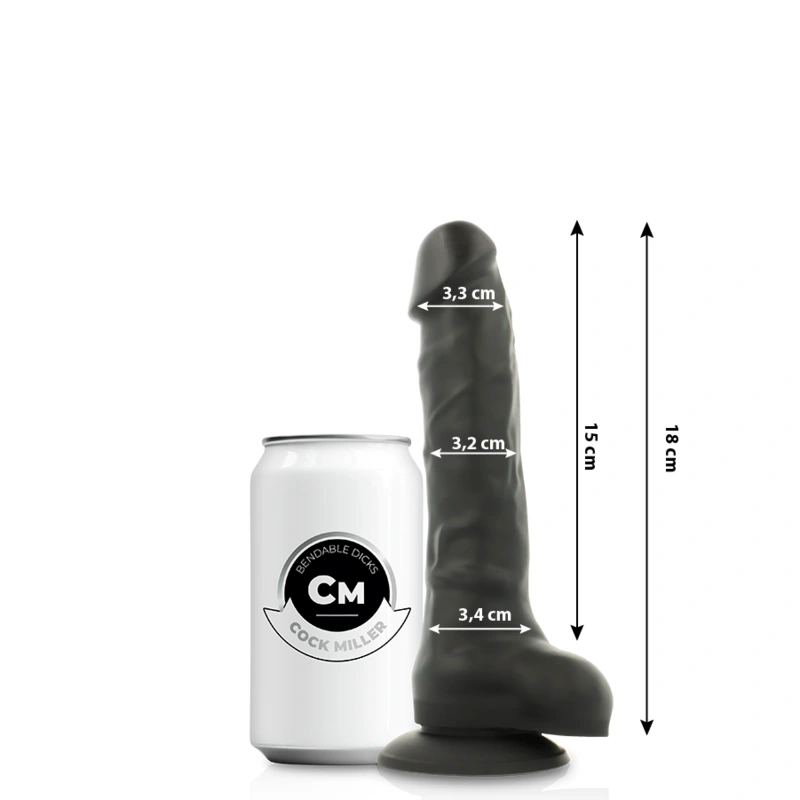 Cock miller - dildo realistic silicone density articulable black 18 cm