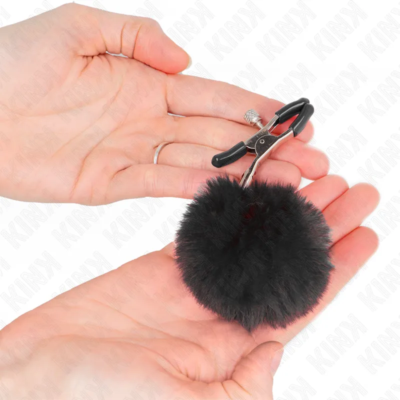 Kink - Faux Fur Ball Nipple Clamp Black 6 Cm