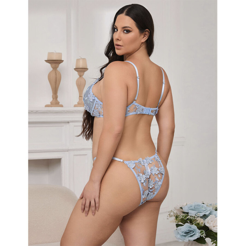 Subblime - 957636 flower embroidered bra and panties set sky blue l/xl 10