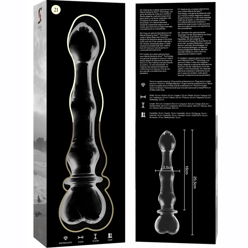 Nebula series by ibiza - model 21 dildo borosilicate glass clear 20.5 cm -o- 3.5 cm 5