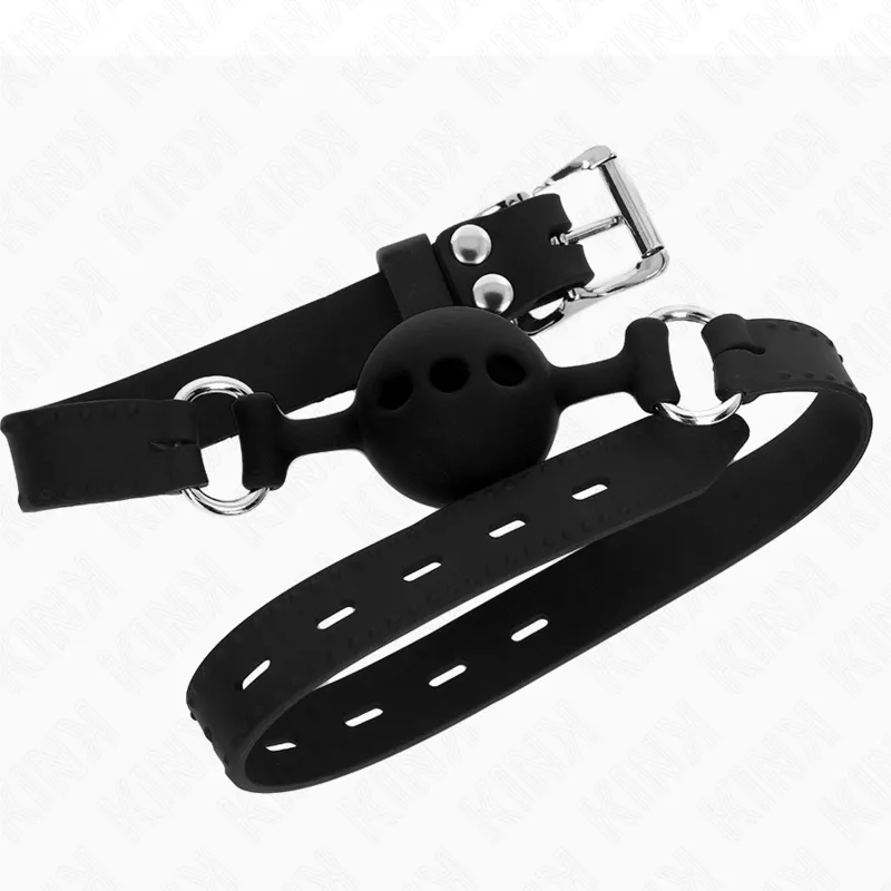 Kink - Full Silicone Gag 55 X 2 Cm With 4 Cm Ball Size S Black Adjustable 35-51 Cm 1