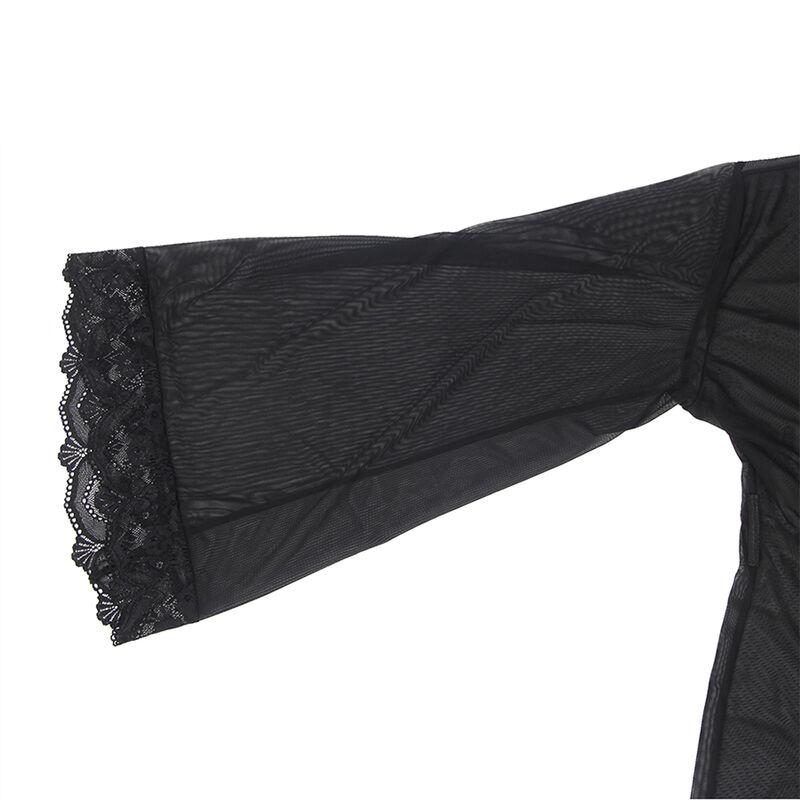 Subblime - Transparent Fabric Robe With Lace Detail Black S/M 5