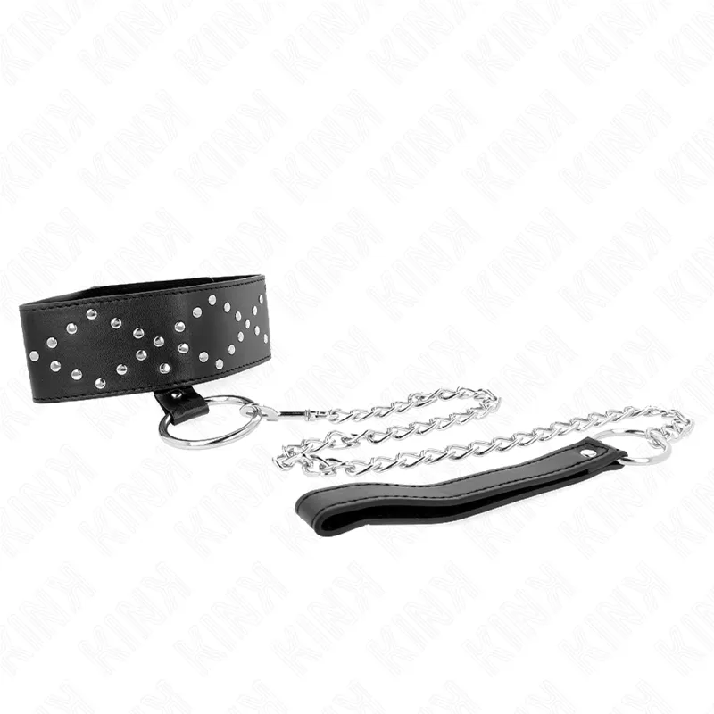 Kink - Necklace 65 Cm With Leash With Silver Studs Model 3 Adjustable 36-43 Cm X 5 Cm