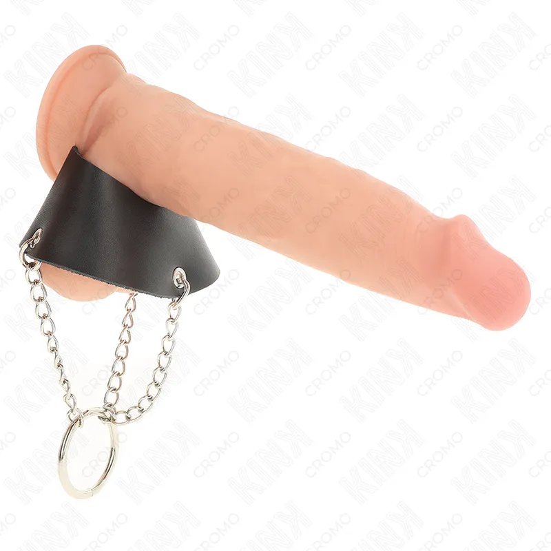 Kink - penis ring 4 cm chain 7 cm metal with leather belt