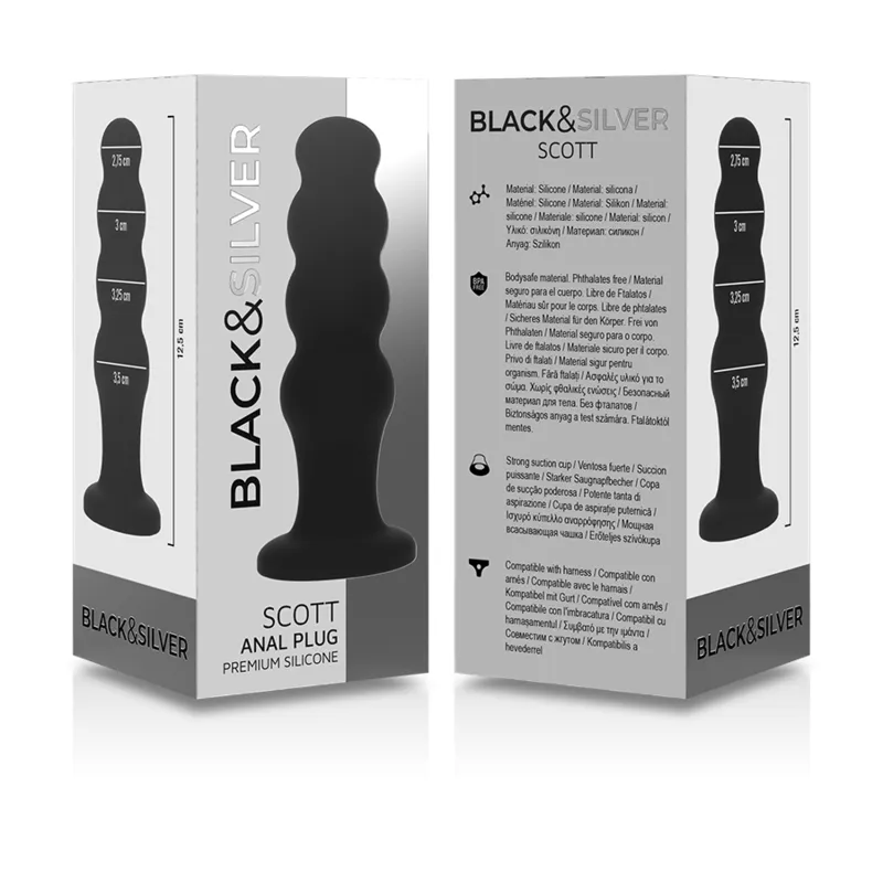 Black&Silver Scott Premium Silicone Anal Plug Black - Análny Kolík