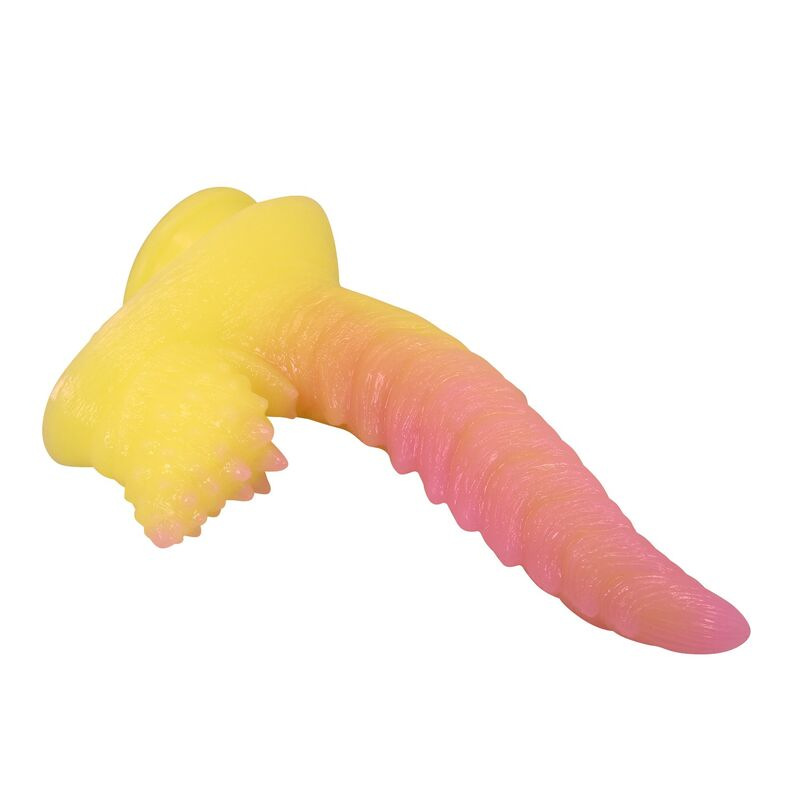 Power monsters - ripplied monster fantasy dildo with suction cup 22.5 cm Ø 5.5 cm pink & yellow 4