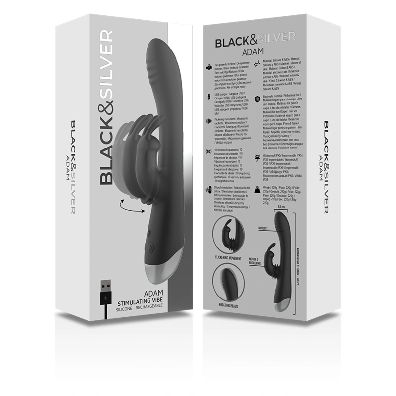 Black&silver - dj. adam rechargeable silicone rabbit stimulator black 9