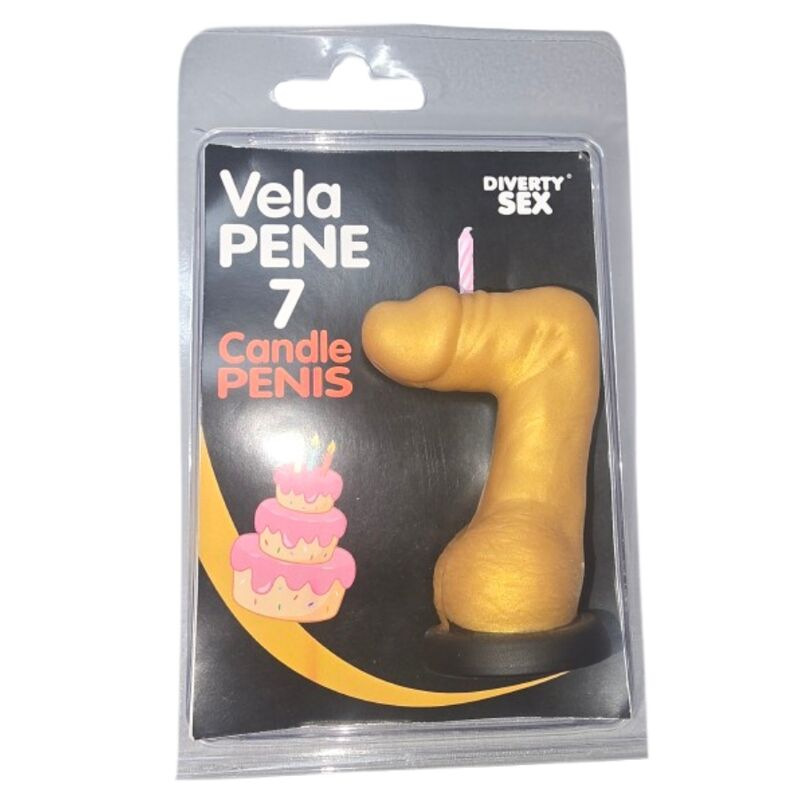 Diablo picante - penis candle in the shape of the number 7 gold color