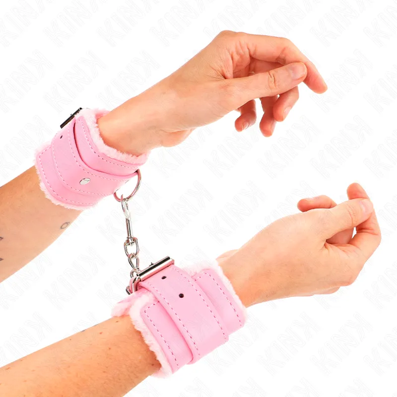 Kink - Fur Lined Wrist Restraints Pink With Pink Belt Adjustable 17-29 Cm X 6 Cm 2