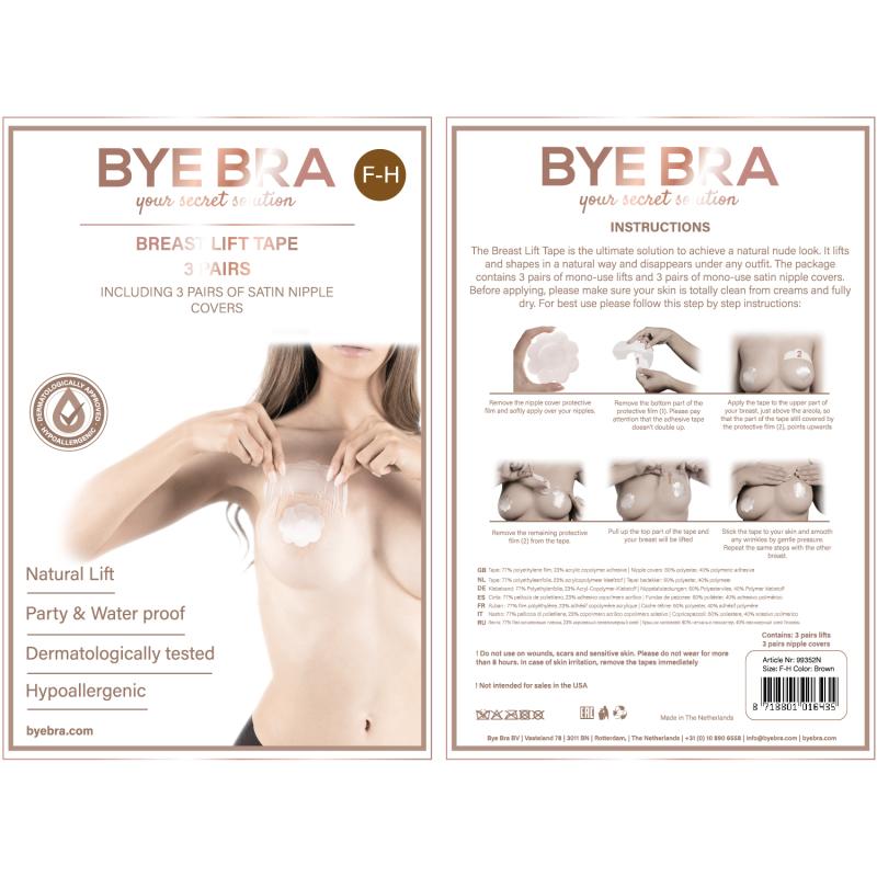 Bye Bra - Breast Lift & Silk Nipple Covers 3 Pairs Transp. F-H