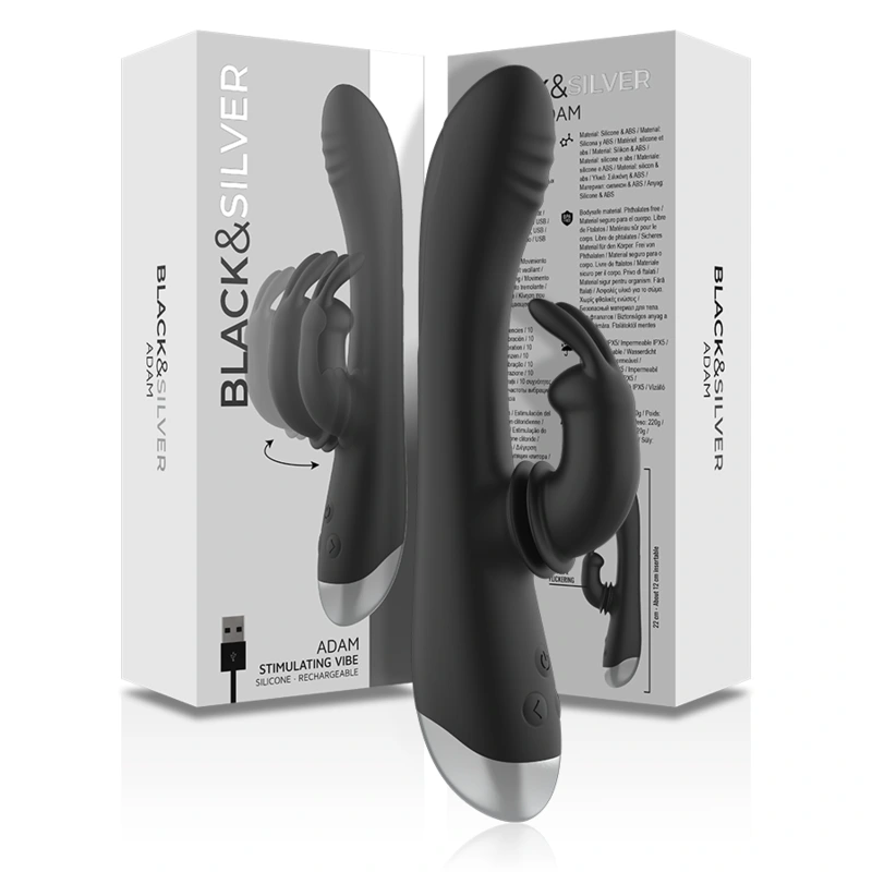 Black&silver - dj. adam rechargeable silicone rabbit stimulator black 8