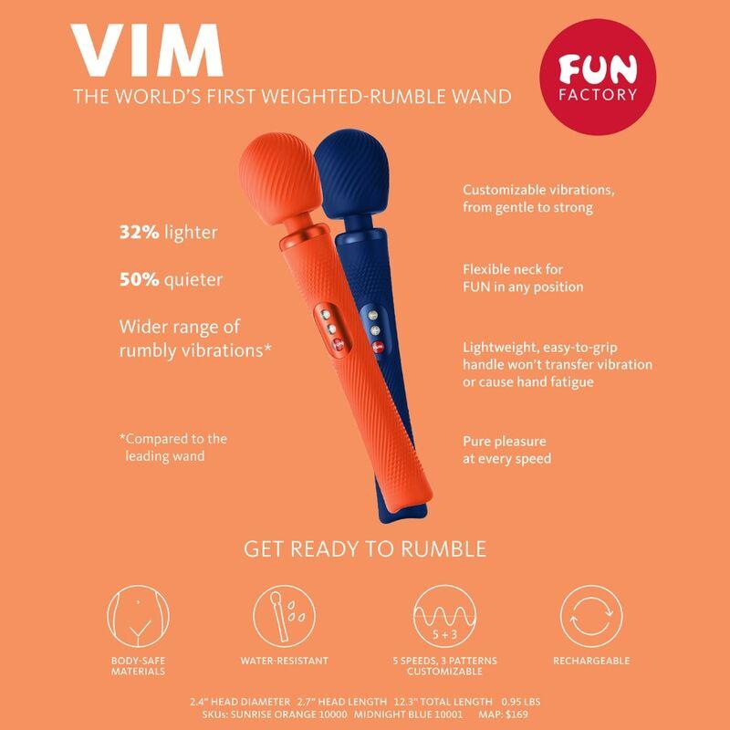 Fun Factory - Vim Silicone Rechargeable Vibrating Weighted Rumble Wand Midnight Blue 5