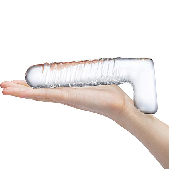 Glas - Realistic Ribbed Glass G-Spot Dildo With Balls