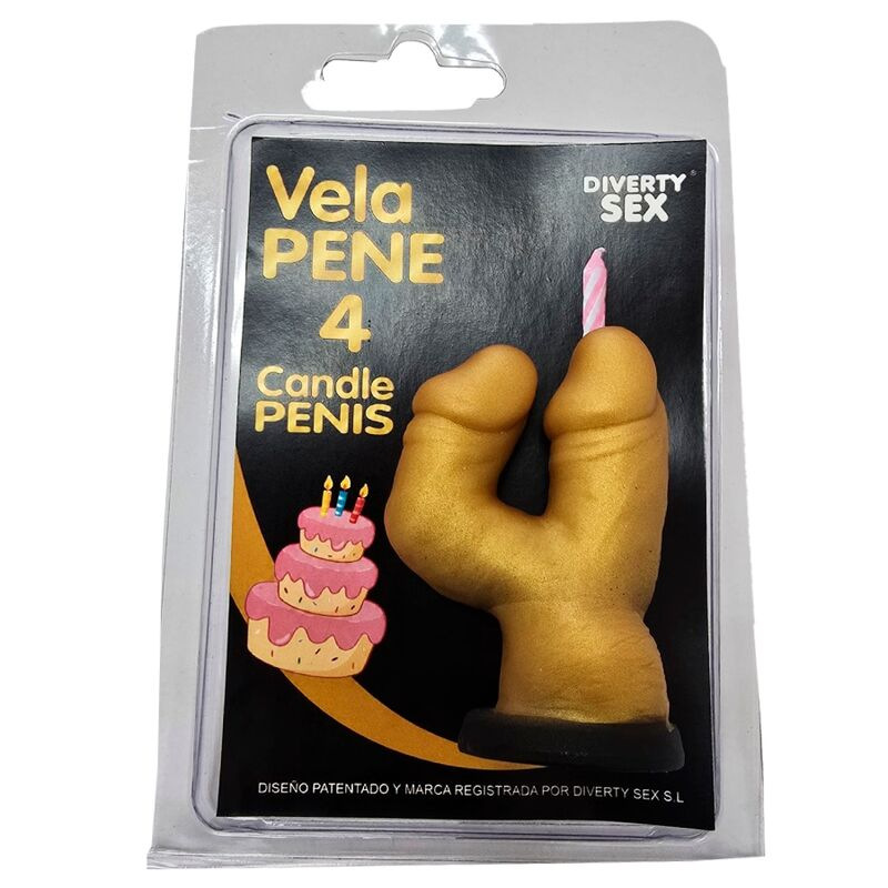 Diablo picante - penis candle in the shape of the number 4 gold color