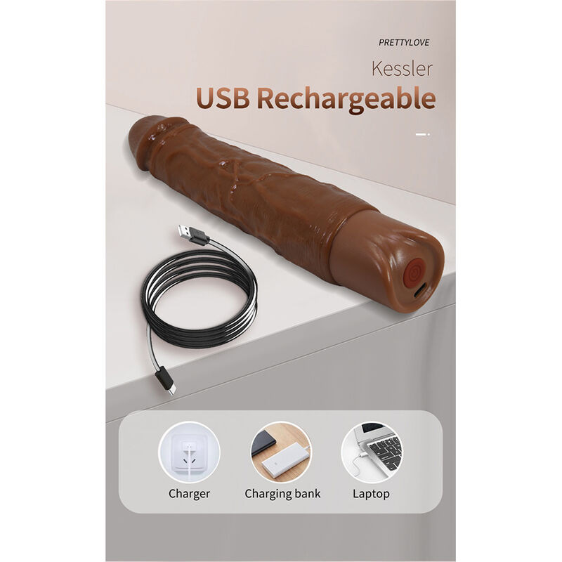 Pretty love - kessler realistic vibrating dildo with 10 vibration modes and 10 throws, 22 cm, brown 8