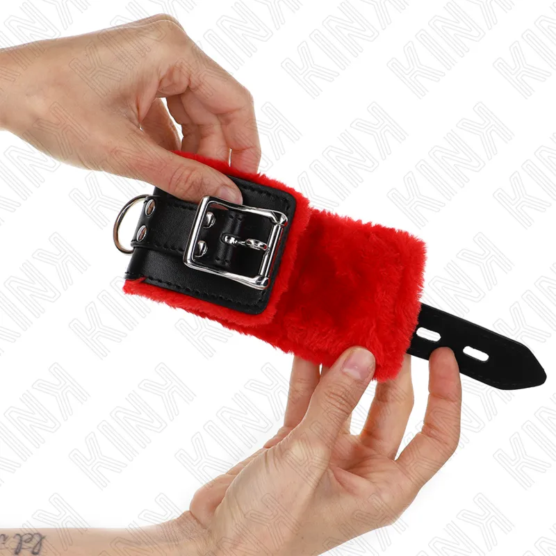 Kink - Fur Lined Wrist Restraints With Square Holes Red And Black Belt Adjustable 17-29 Cm