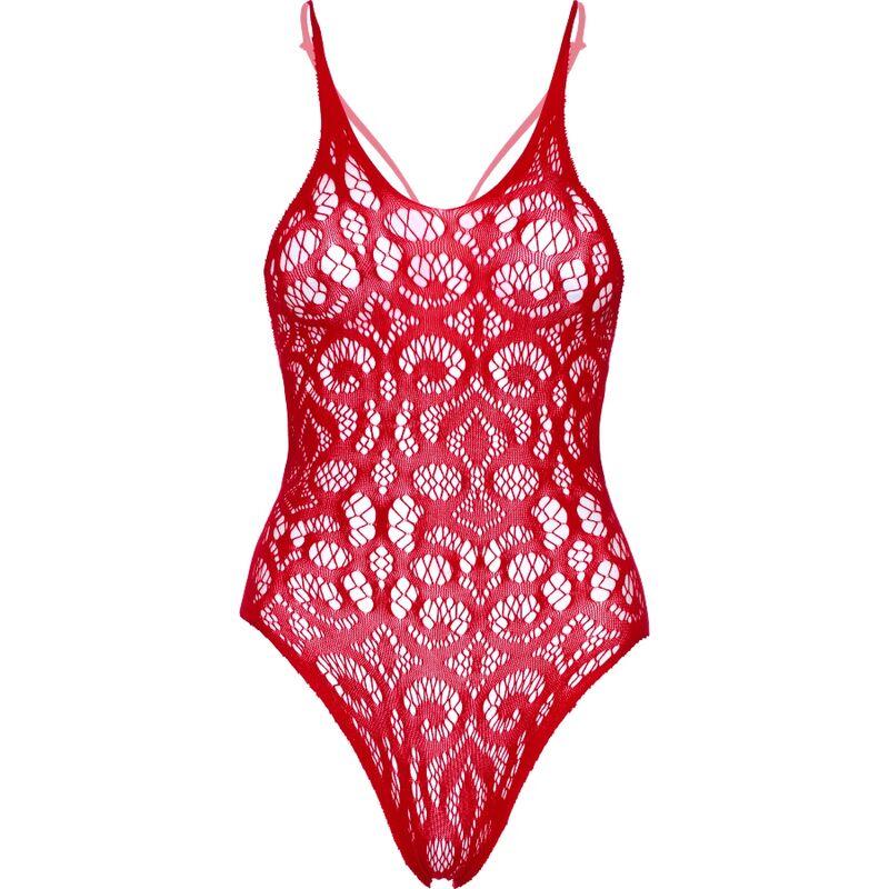 Leg Avenue Seamless Scroll Lace Teddy - Red 4