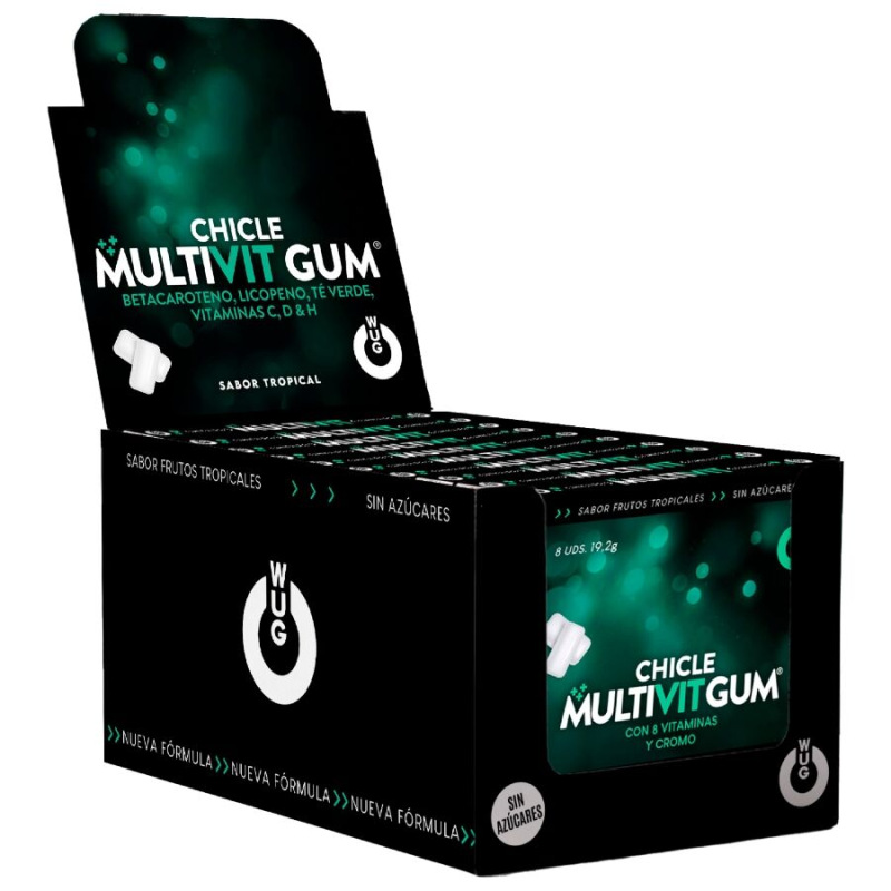 Wug gum - multivit vitamin c, h, d, beta-carotene, lycopene and green tea | display 12 x 8 units