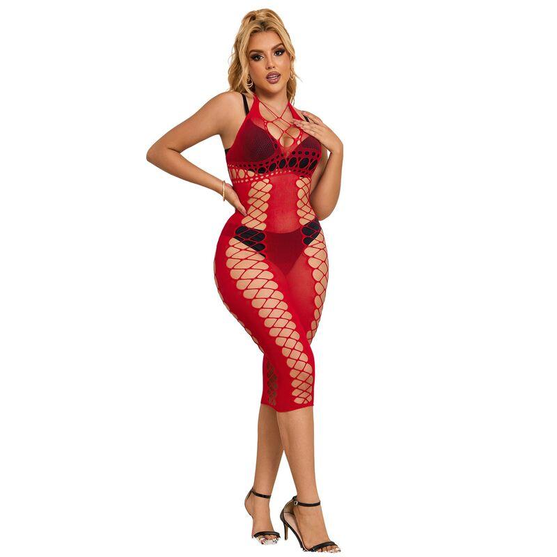 Subblime - 952327 long red fishnet dress one size 2