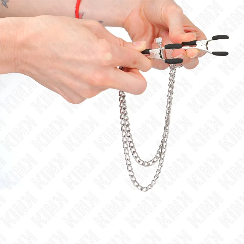 Kink - Nipple Clamps With 2 Thick Chains Silver 20/23 Cm 3