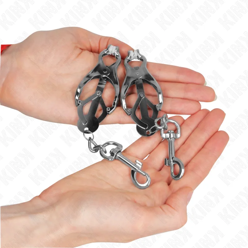 Kink - Japanese Clover Nipple Clamps With Hooks Silver 2